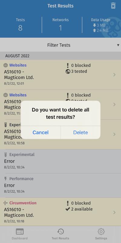 Delete all tests